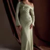Iris Long Sleeve Satin Maxi Dress – Sage