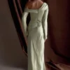 Iris Long Sleeve Satin Maxi Dress – Sage