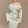 Iris Long Sleeve Satin Maxi Dress – Sage