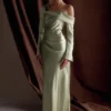 Iris Long Sleeve Satin Maxi Dress – Sage