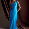 Jacinta One Shoulder Maxi Dress – Cyan Blue