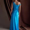 Jacinta One Shoulder Maxi Dress – Cyan Blue