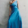 Jacinta One Shoulder Maxi Dress – Cyan Blue