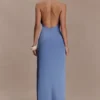 Jade Satin Halter Maxi Dress – Steel Blue