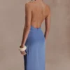 Jade Satin Halter Maxi Dress – Steel Blue