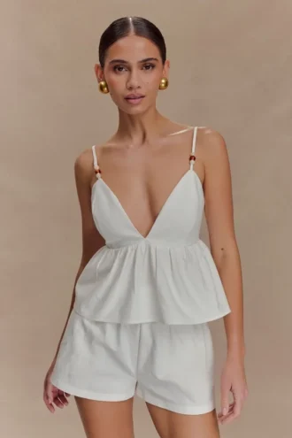 Janayia Cotton Beaded Top – White
