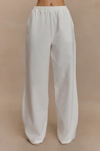 Janayia Cotton Wide Leg Pants – White