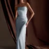 Jasmine Strapless Satin Maxi Dress – Frosted Blue
