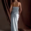 Jasmine Strapless Satin Maxi Dress – Frosted Blue