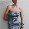 Jasmine Strapless Satin Maxi Dress – Frosted Blue