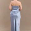 Jasmine Strapless Satin Maxi Dress – Frosted Blue