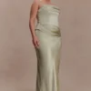 Jasmine Strapless Satin Maxi Dress – Sage Jasmine Strapless Satin Maxi Dress – Sage