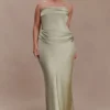Jasmine Strapless Satin Maxi Dress – Sage Jasmine Strapless Satin Maxi Dress – Sage