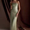 Jasmine Strapless Satin Maxi Dress – Sage Jasmine Strapless Satin Maxi Dress – Sage