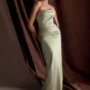 Jasmine Strapless Satin Maxi Dress – Sage Jasmine Strapless Satin Maxi Dress – Sage