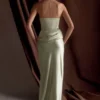 Jasmine Strapless Satin Maxi Dress – Sage Jasmine Strapless Satin Maxi Dress – Sage