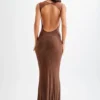 Jasmyn Hot Fix Maxi Dress With Mesh Back – Chocolate Jasmyn Hot Fix Maxi Dress With Mesh Back – Chocolate