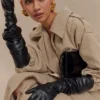 Jasper Faux Leather Elbow Length Gloves – Black