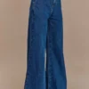 Jen Wide Leg Flare Denim Jeans – Dark Blue