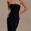Jianna Strapless Mesh Maxi Dress – Black