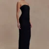 Jianna Strapless Mesh Maxi Dress – Black