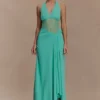 Jonna Chiffon And Mesh Maxi Dress – Lagoon