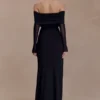 Josie Off Shoulder Mesh Maxi Dress – Black Josie Off Shoulder Mesh Maxi Dress – Black