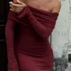 Josie Off Shoulder Mesh Maxi Dress – Wine Josie Off Shoulder Mesh Maxi Dress – Wine
