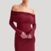 Josie Off Shoulder Mesh Maxi Dress – Wine Josie Off Shoulder Mesh Maxi Dress – Wine