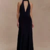 Juliet Slinky Maxi Dress With Scarf – Black Juliet Slinky Maxi Dress With Scarf – Black