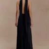 Juliet Slinky Maxi Dress With Scarf – Black Juliet Slinky Maxi Dress With Scarf – Black