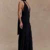 Juliet Slinky Maxi Dress With Scarf – Black Juliet Slinky Maxi Dress With Scarf – Black
