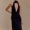 Juliet Slinky Maxi Dress With Scarf – Black Juliet Slinky Maxi Dress With Scarf – Black