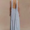 Juliet Slinky Maxi Dress With Scarf – Pale Blue Juliet Slinky Maxi Dress With Scarf – Pale Blue