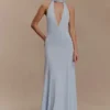 Juliet Slinky Maxi Dress With Scarf – Pale Blue Juliet Slinky Maxi Dress With Scarf – Pale Blue