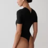 Junie Shortsleeve Cross-Over Bodysuit – Black Junie Shortsleeve Cross-Over Bodysuit – Black
