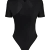 Junie Shortsleeve Cross-Over Bodysuit – Black Junie Shortsleeve Cross-Over Bodysuit – Black