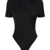Junie Shortsleeve Cross-Over Bodysuit – Black Junie Shortsleeve Cross-Over Bodysuit – Black