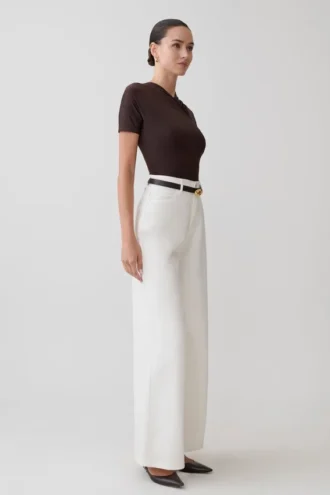 junie shortsleeve cross over bodysuit chocolate 3 330x495 - Shae Wide Leg Denim Jeans - White
