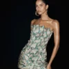 Juniper Hand Embroidered Floral Mini Dress – Gold/Teal