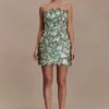 Juniper Hand Embroidered Floral Mini Dress – Gold/Teal