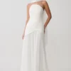 Juno Strapless Pleated Maxi Gown – White Juno Strapless Pleated Maxi Gown – White