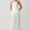 Juno Strapless Pleated Maxi Gown – White Juno Strapless Pleated Maxi Gown – White