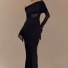 Kaitlin One Shoulder Slinky And Mesh Maxi Dress – Black Kaitlin One Shoulder Slinky And Mesh Maxi Dress – Black