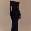 Kaitlin One Shoulder Slinky And Mesh Maxi Dress – Black Kaitlin One Shoulder Slinky And Mesh Maxi Dress – Black