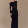 Kaitlin One Shoulder Slinky And Mesh Maxi Dress – Black Kaitlin One Shoulder Slinky And Mesh Maxi Dress – Black