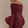 Kaitlin One Shoulder Slinky And Mesh Maxi Dress – Burgundy Kaitlin One Shoulder Slinky And Mesh Maxi Dress – Burgundy