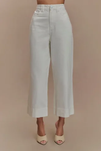 Kaitlyn Cropped Wide Leg Jeans – White