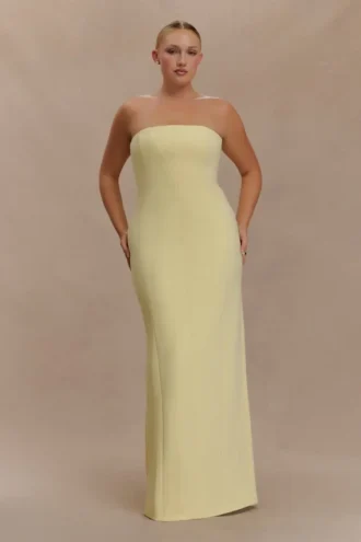 Kalila Strapless Crepe Maxi Dress – Lemon Kalila Strapless Crepe Maxi Dress – Lemon