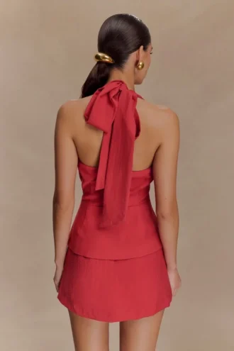Kallie Linen Peplum Halter Top – Burnt Rose Kallie Linen Peplum Halter Top – Burnt Rose